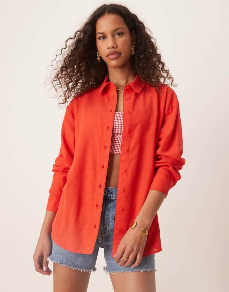 ASOS DESIGN - Hemdbluse aus Leinenmix in Rot von ASOS DESIGN