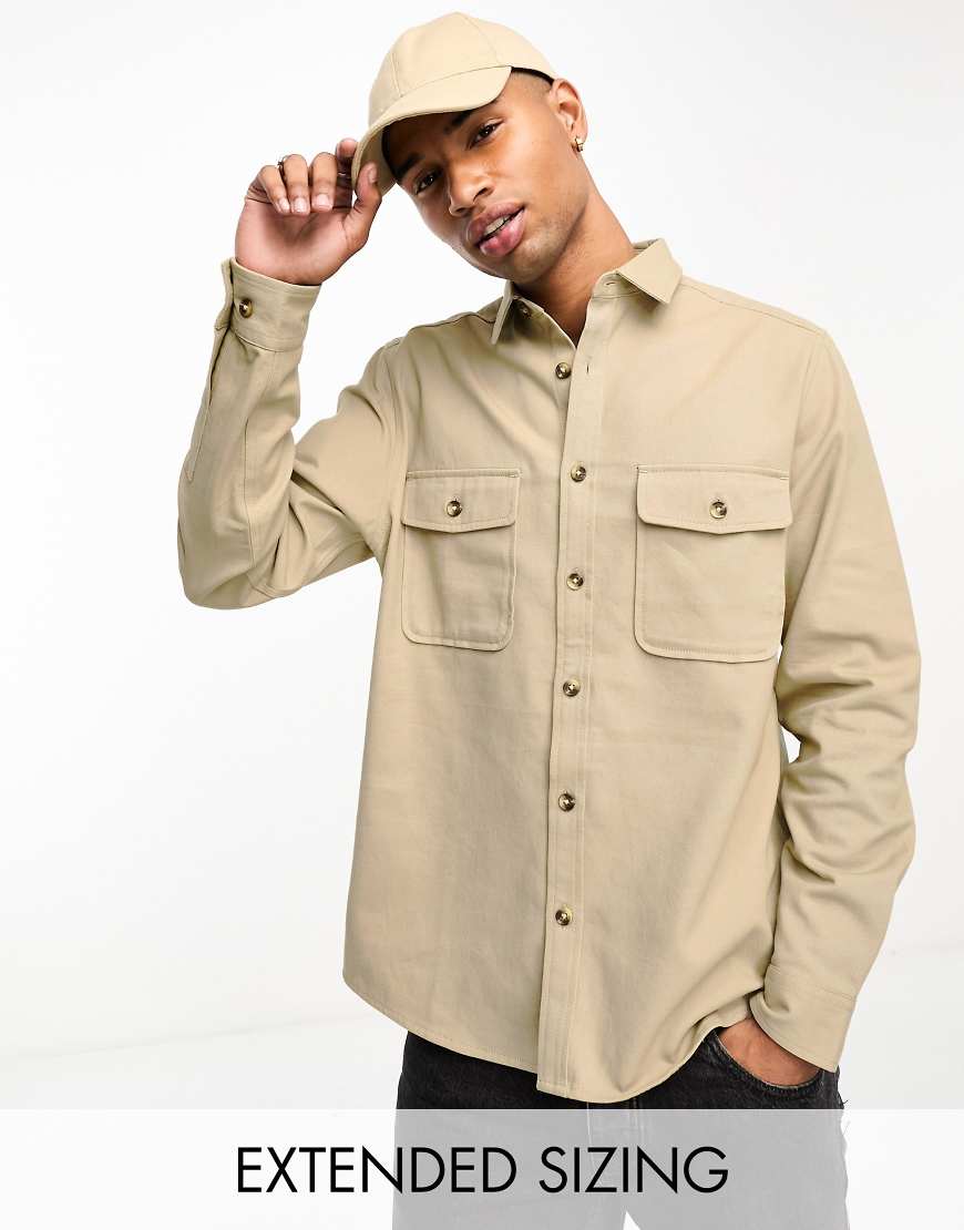 ASOS DESIGN - Hemdjacke aus Baumwolle in Steinbeige-Neutral von ASOS DESIGN