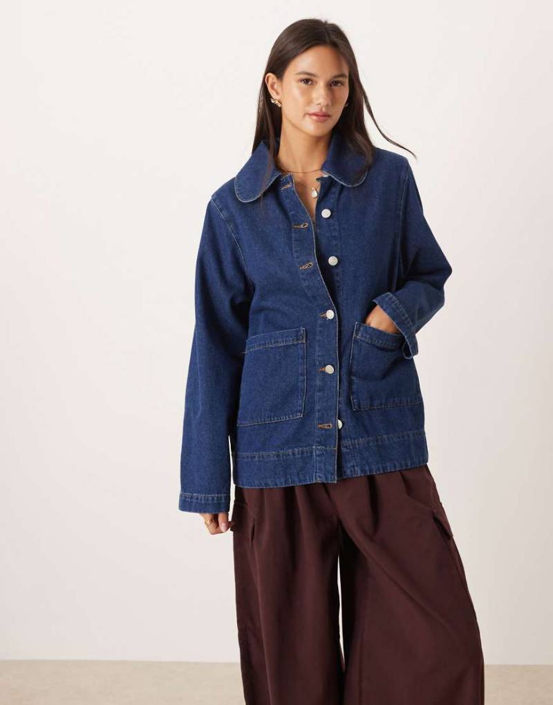 ASOS DESIGN - Hemdjacke aus Denim in Indigo mit Retro-Details-Blau von ASOS DESIGN