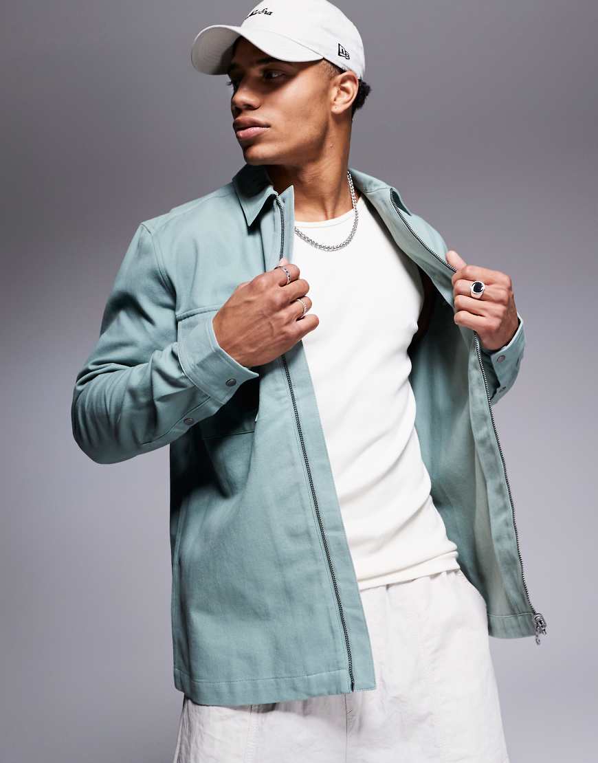 ASOS DESIGN - Hemdjacke aus Twill in Salbeigrün mit durchgehendem Reißverschluss von ASOS DESIGN