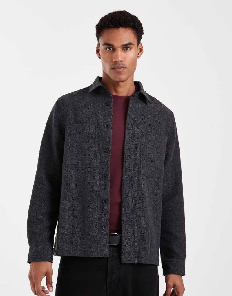 ASOS DESIGN - Hemdjacke in Grau mit Fischgrätmuster von ASOS DESIGN