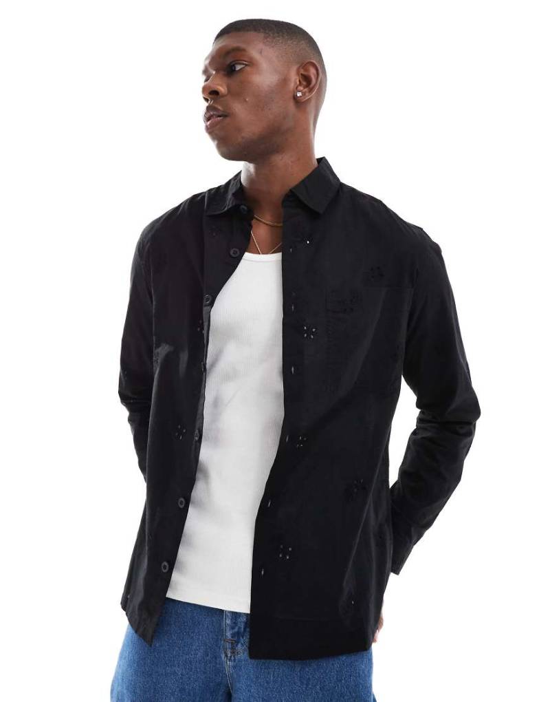 ASOS DESIGN - Hemdjacke in Schwarz mit Blumenstickerei von ASOS DESIGN