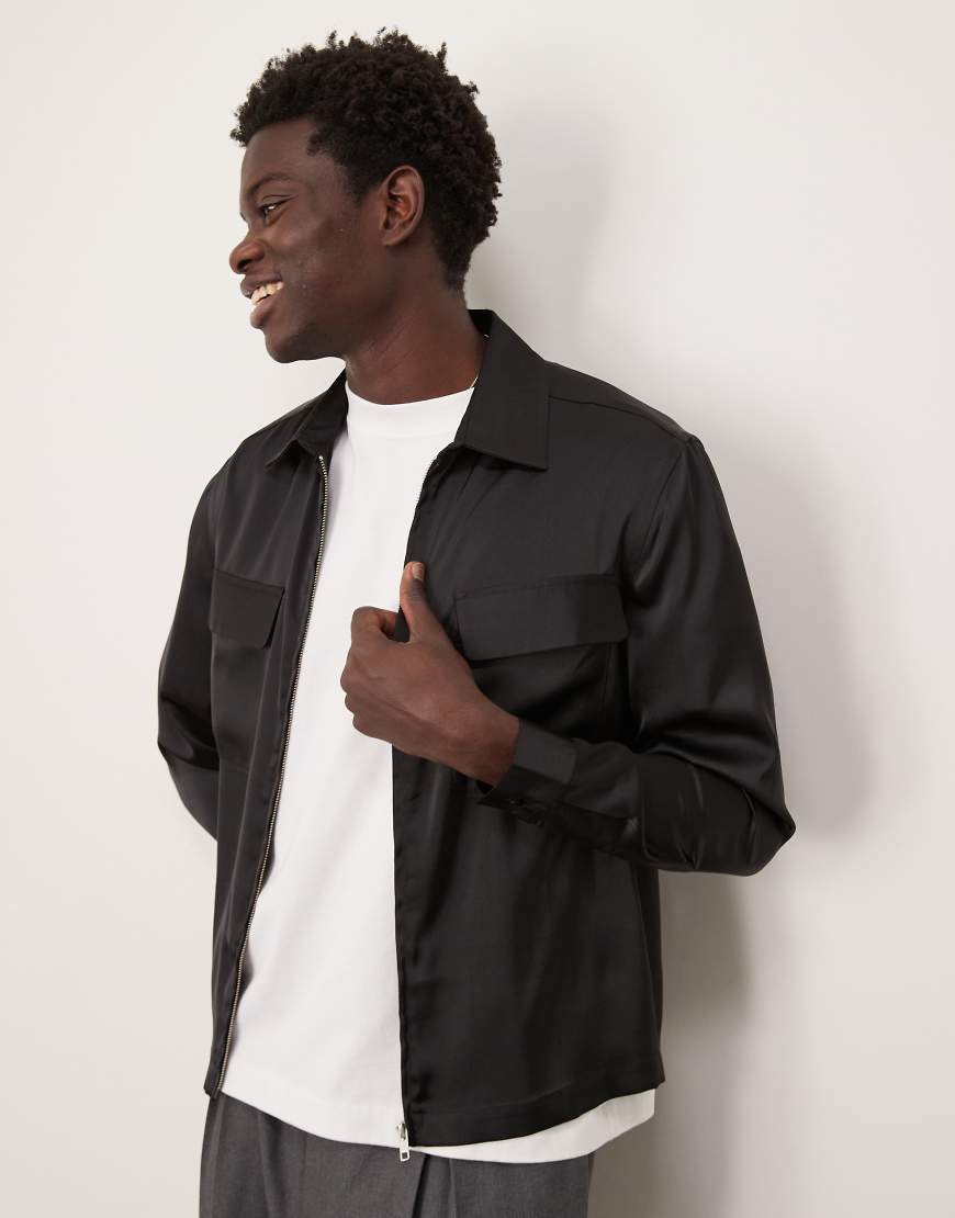 ASOS DESIGN - Hemdjacke in Schwarz mit aufgesetzten Taschen von ASOS DESIGN