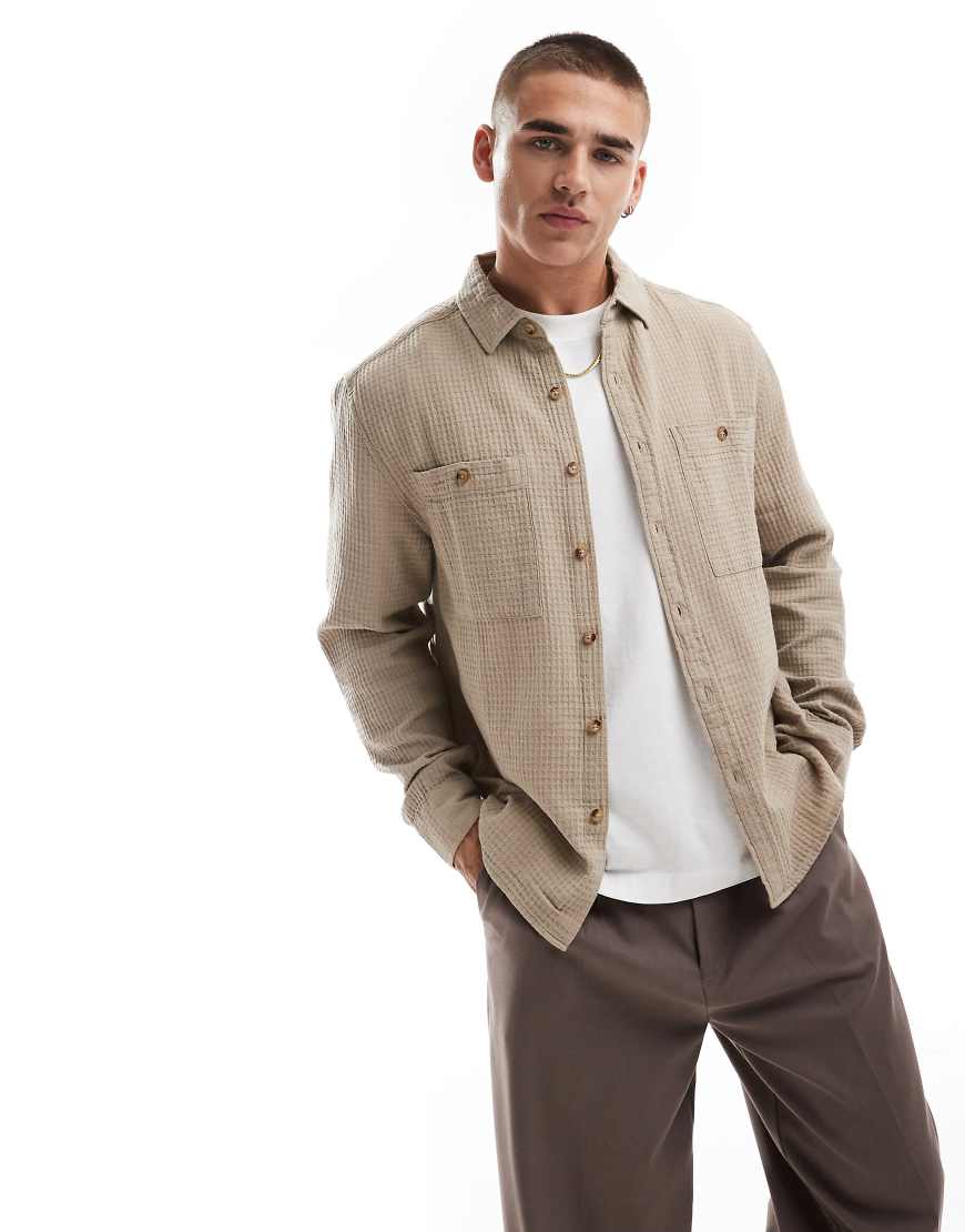 ASOS DESIGN - Hemdjacke in Steinbeige mit Waffelstruktur-Neutral von ASOS DESIGN
