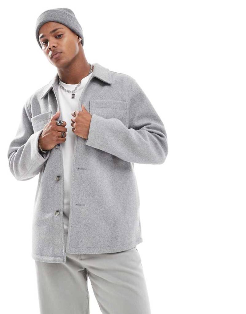 ASOS DESIGN - Hemdjacke in grauer Woll-Optik von ASOS DESIGN