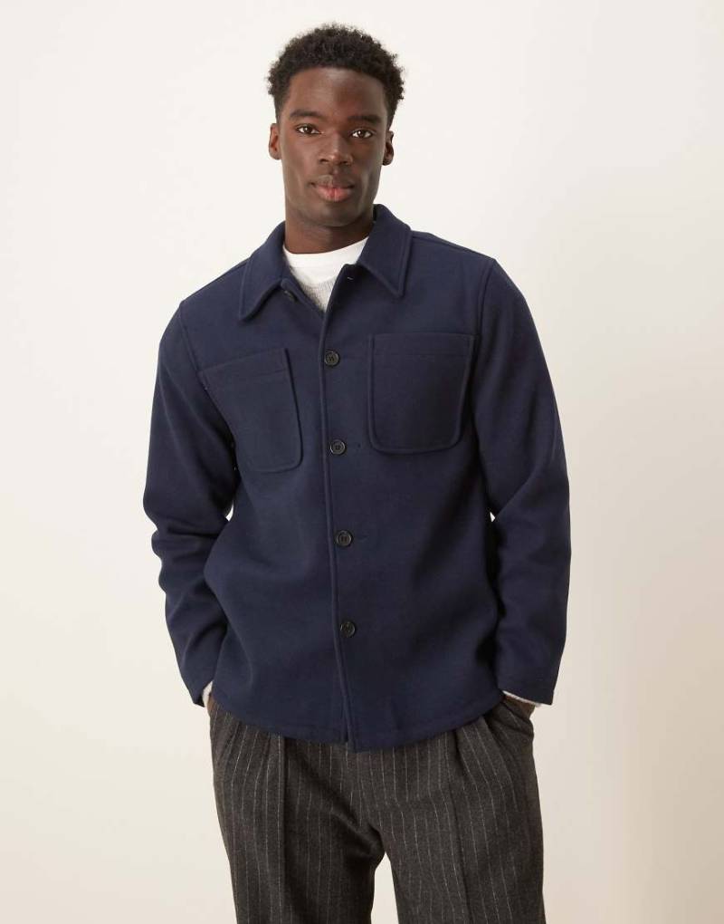 ASOS DESIGN - Hemdjacke mit Wolloptik in Marineblau von ASOS DESIGN