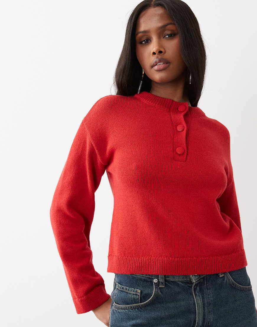ASOS DESIGN - Henley-Strickpullover in Rot von ASOS DESIGN