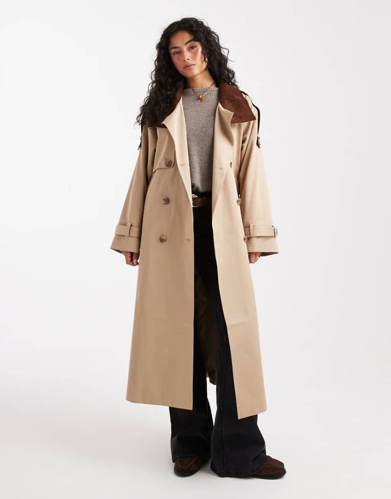 ASOS DESIGN - Hero - Lang geschnittener Trenchcoat in Stein-Keine Farbe von ASOS DESIGN
