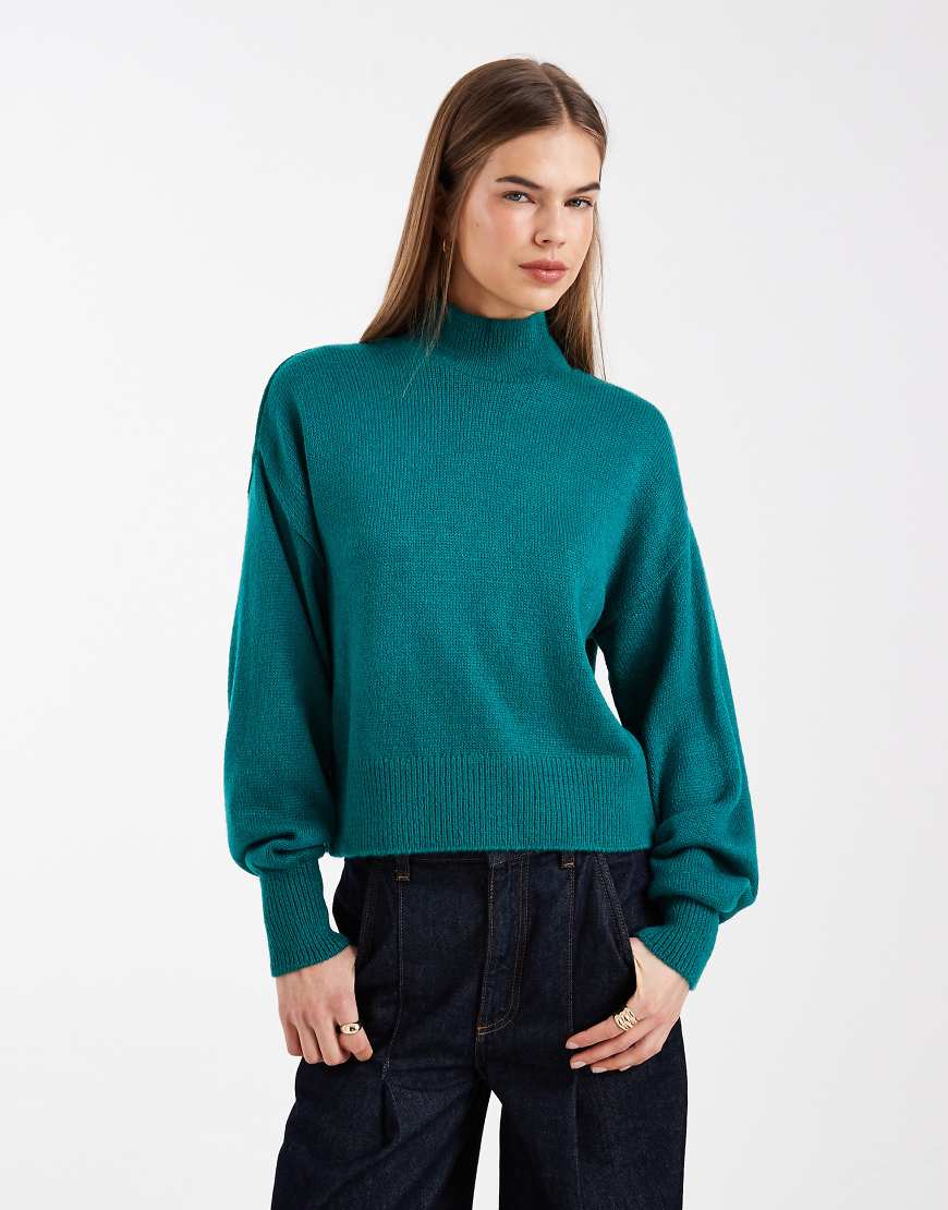 ASOS DESIGN - Hochgeschlossener Pullover in Petrol-Blau von ASOS DESIGN