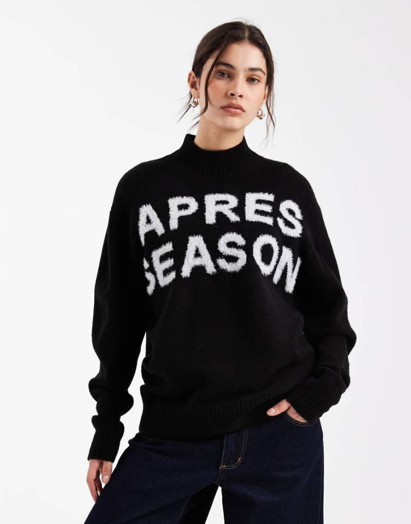ASOS DESIGN - Hochgeschlossener Pullover in Schwarz mit Fransenverzierung von ASOS DESIGN
