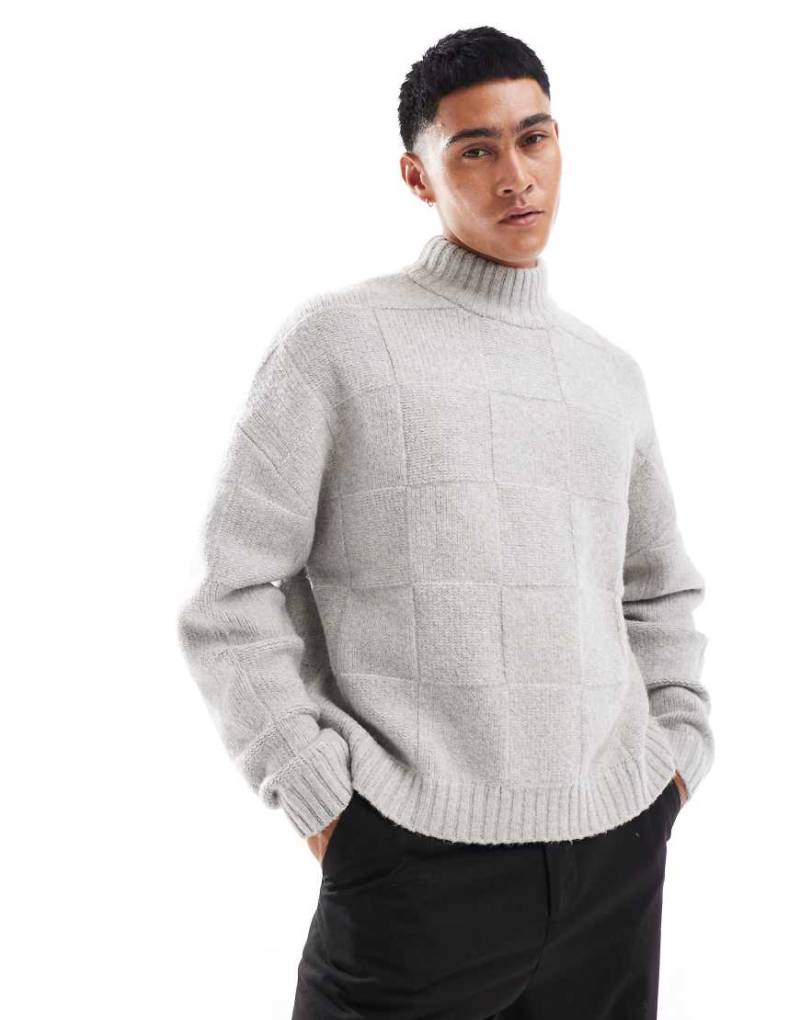 ASOS DESIGN - Hochgeschlossener Strickpullover in Grau mit kastigem Oversize-Schnitt von ASOS DESIGN