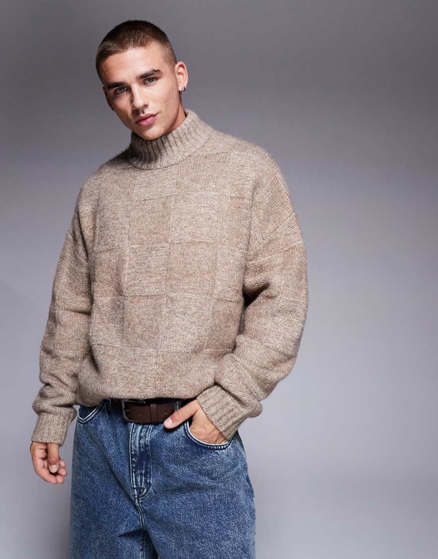 ASOS DESIGN - Hochgeschlossener Strickpullover in Steingrau mit kastigem Oversize-Schnitt-Neutral von ASOS DESIGN