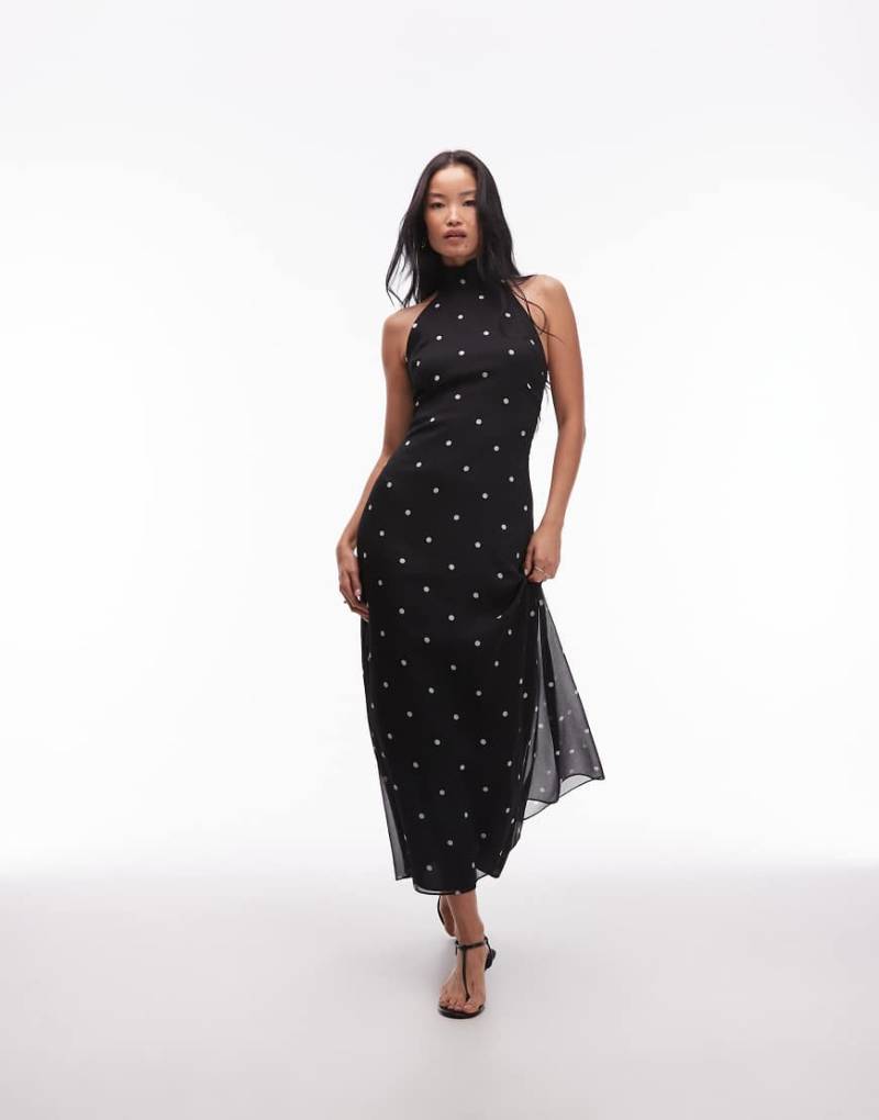 ASOS DESIGN - Hochgeschlossenes Maxikleid aus Chiffon in Schwarz mit Polka Dots-Bunt von ASOS DESIGN