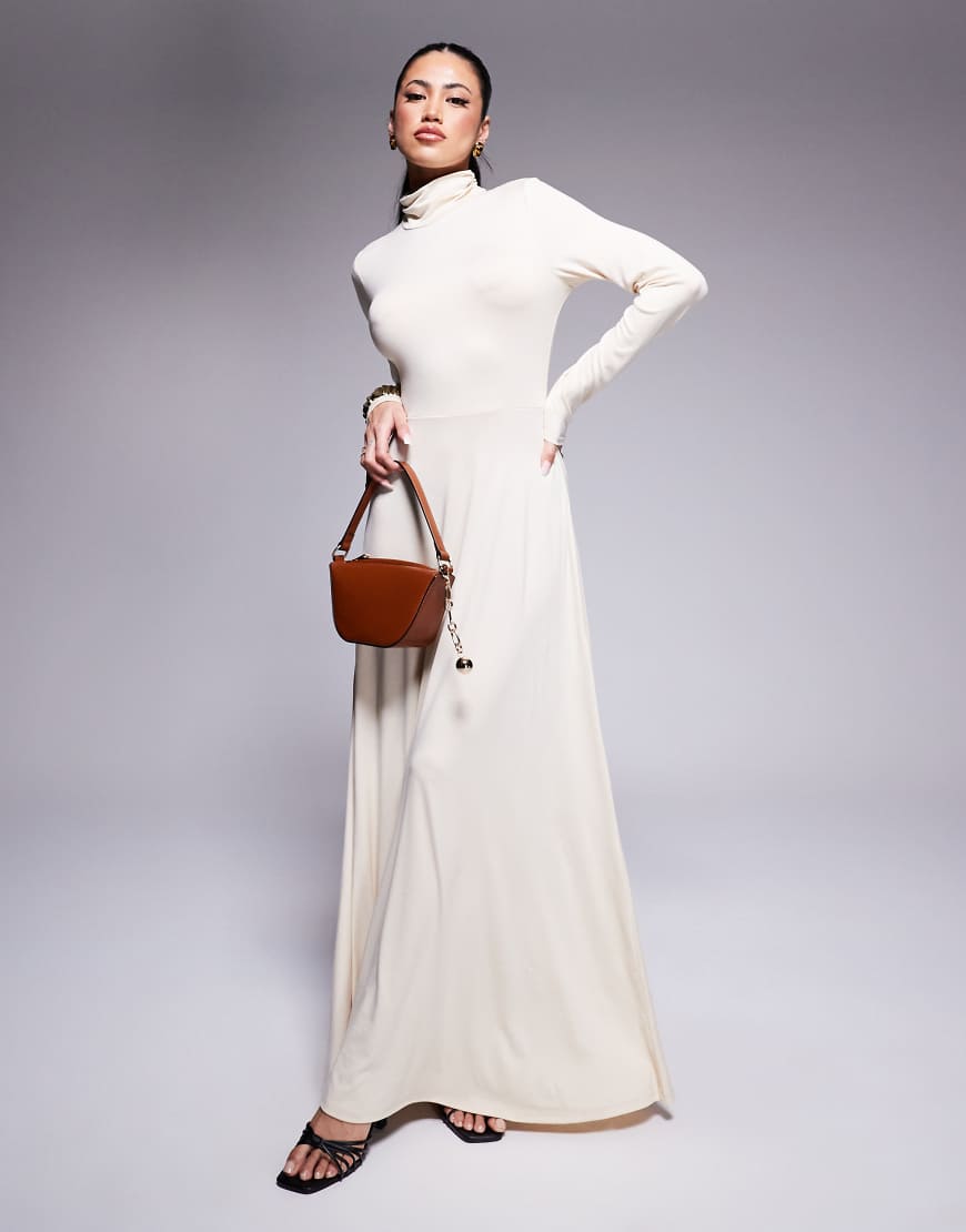ASOS DESIGN - Hochgeschlossenes Maxikleid in Buttermilchgelb mit weitem Rock von ASOS DESIGN