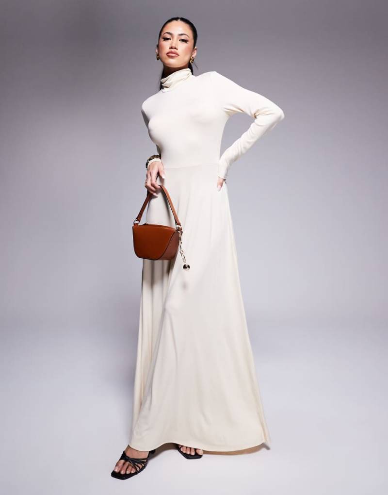 ASOS DESIGN - Hochgeschlossenes Maxikleid in Buttermilchgelb mit weitem Rock von ASOS DESIGN
