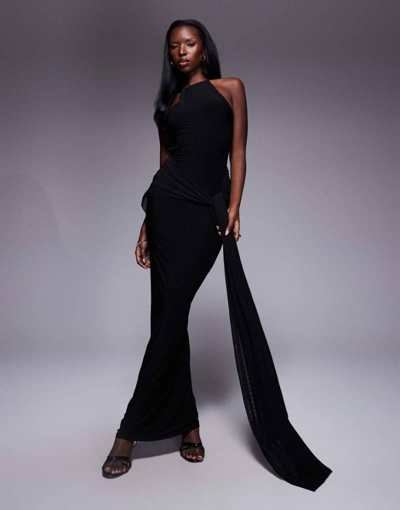 ASOS DESIGN - Hochgeschlossenes Maxikleid in Schwarz mit Doppelschlitz von ASOS DESIGN