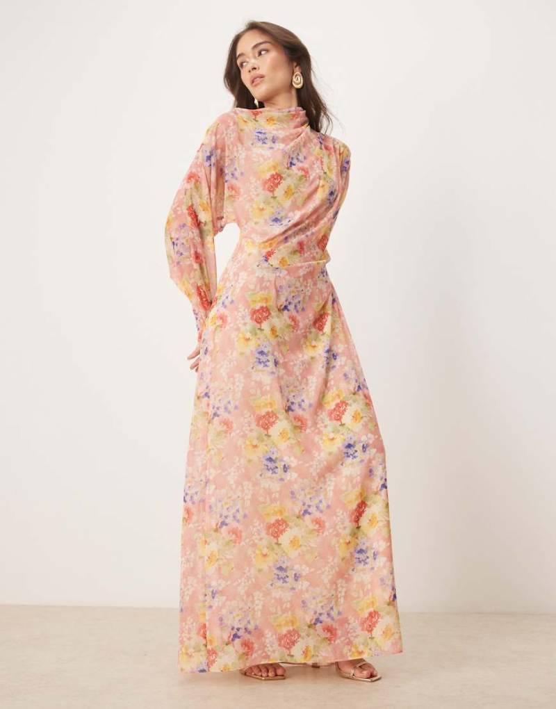 ASOS DESIGN - Hochgeschlossenes Maxikleid mit großflächigem Blumenmuster-Bunt von ASOS DESIGN
