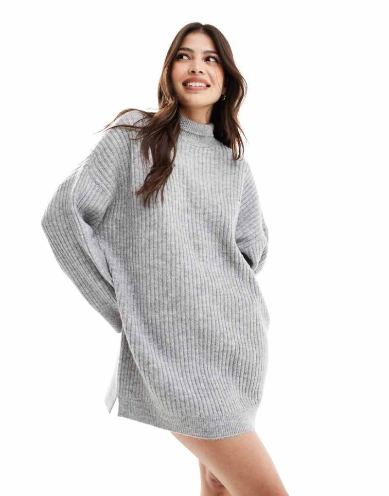 ASOS DESIGN - Hochgeschlossenes Mini-Strickkleid in Grau von ASOS DESIGN