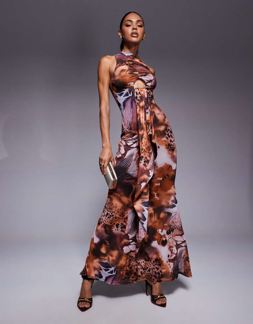 ASOS DESIGN - Hochgeschlossenes Neckholder-Kleid mit Rüschendetail vorn und Print-Bunt ASOS DESIGN - Hochgeschlossenes Neckholder-Kleid mit Rüschendetail vorn und Print-Bunt von ASOS DESIGN