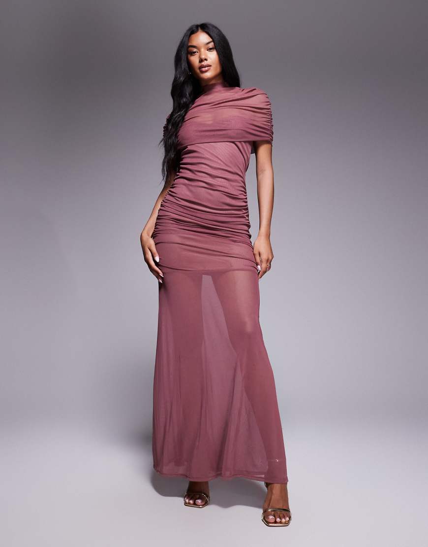ASOS DESIGN - Hochgeschlossenes Netzstoff-Maxikleid in Altrosa mit Overlay und transparentem Rock-Rot ASOS DESIGN - Hochgeschlossenes Netzstoff-Maxikleid in Altrosa mit Overlay und transparentem Rock-Rot von ASOS DESIGN