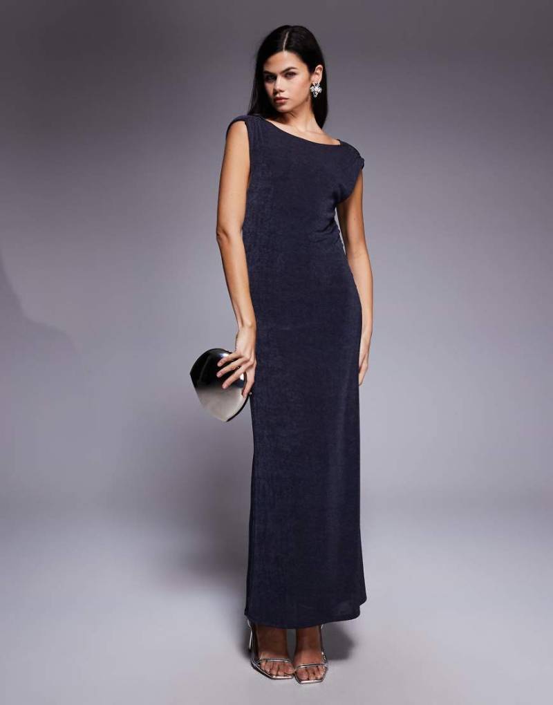 ASOS DESIGN - Hochgeschlossenes enges Maxikleid mit Wasserfallausschnitt am Rücken-Grau von ASOS DESIGN