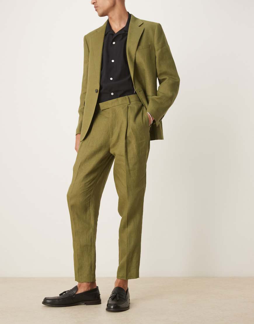 ASOS DESIGN - Hochwertige, schmal zulaufende Anzughose aus reinem Leinen in Grün von ASOS DESIGN