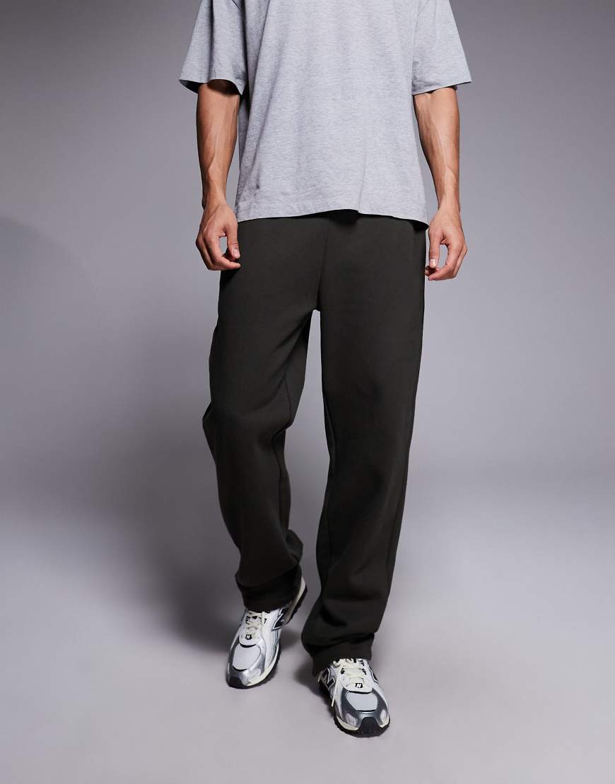 ASOS DESIGN - Hochwertige, schwere Jogginghose in Dunkelgrün mit geradem Schnitt, 400 g/m² von ASOS DESIGN