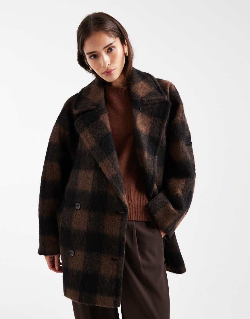 ASOS DESIGN - Hochwertige Cabanjacke aus Wollmix in Schwarz und Braun kariert-Bunt von ASOS DESIGN