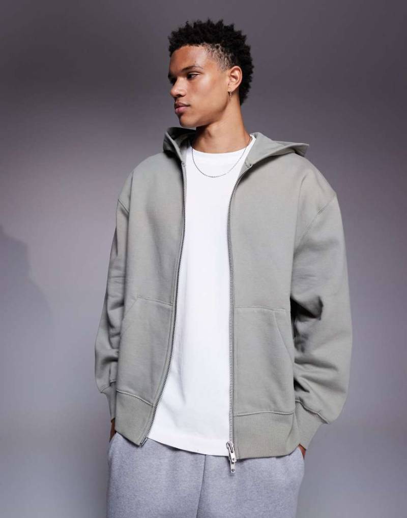 ASOS DESIGN - Hochwertige Oversize-Kapuzenjacke aus schwerem Stoff in Khaki mit Reißverschluss, 400 g/m²-Grün von ASOS DESIGN