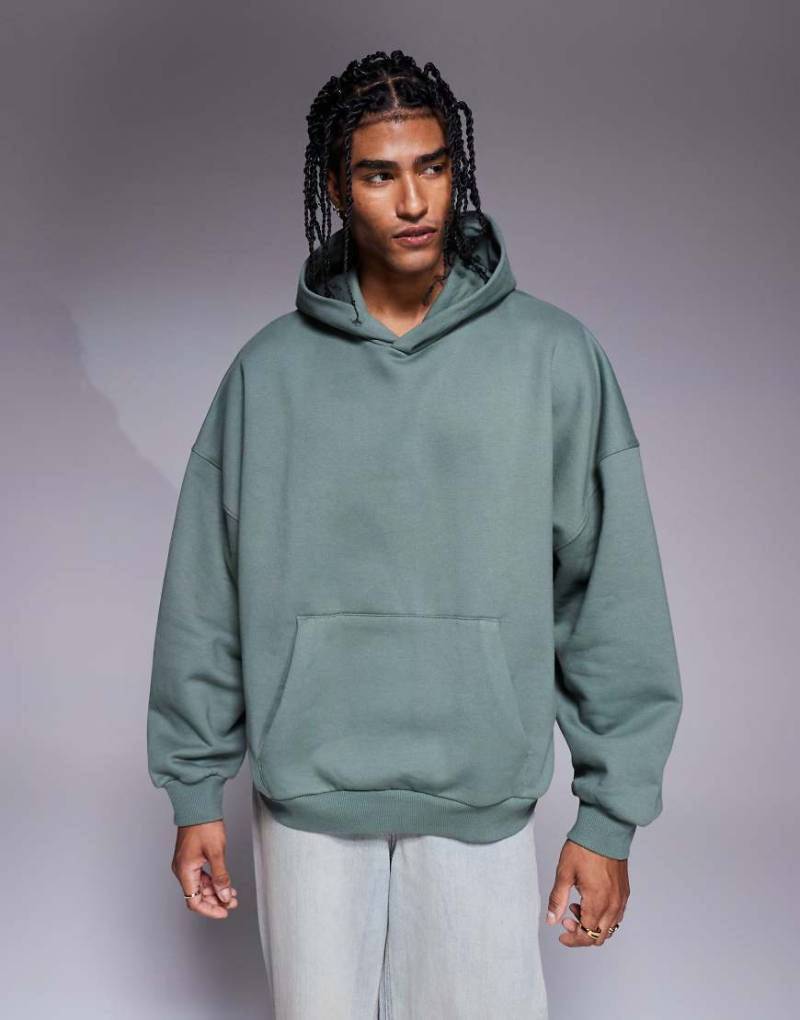 ASOS DESIGN - Hochwertiger, schwerer Oversize-Kapuzenpullover in Grün, 400 g/m² von ASOS DESIGN