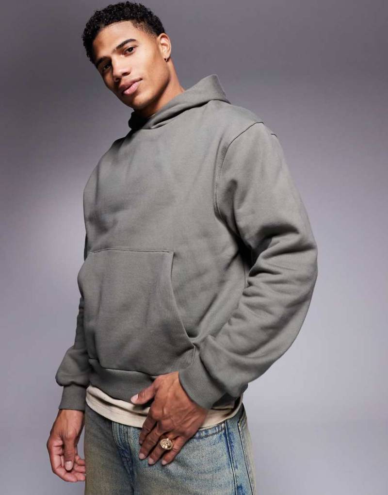 ASOS DESIGN - Hochwertiger, schwerer Oversize-Kapuzenpullover in Khaki mit kastigem Schnitt, 400 g/m²-Grün von ASOS DESIGN