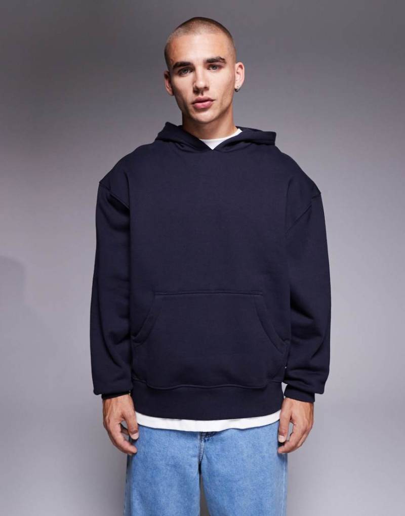ASOS DESIGN - Hochwertiger Oversize-Kapuzenpullover aus schwerem Stoff in Marineblau, 400 g/m² von ASOS DESIGN