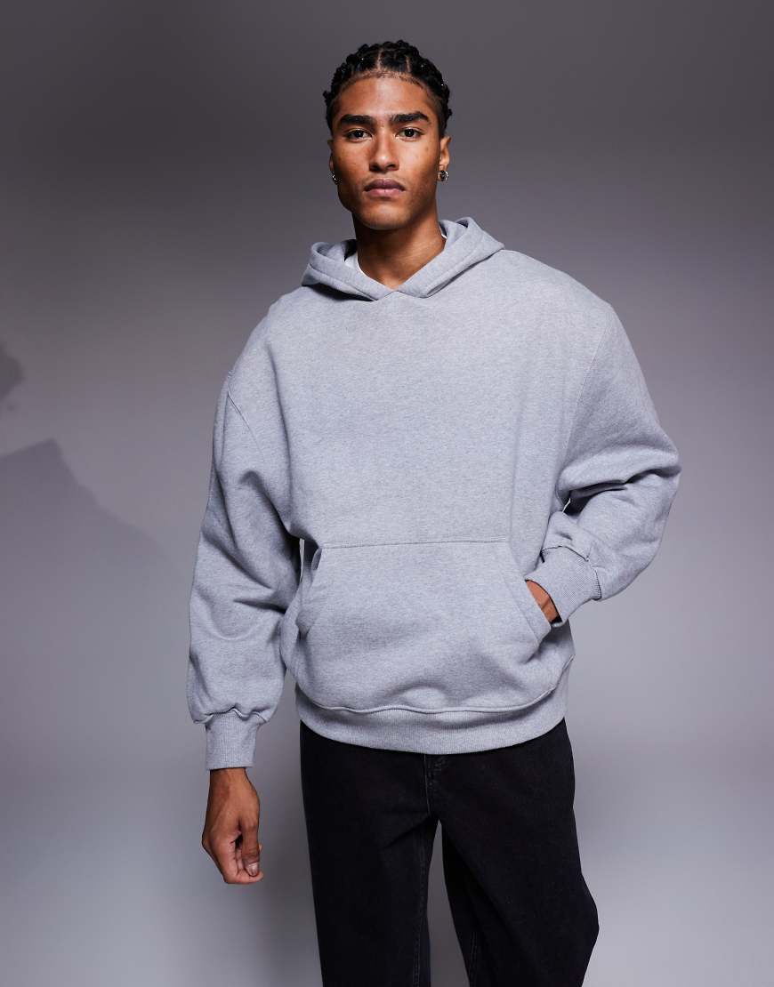 ASOS DESIGN - Hochwertiger, schwerer Oversize-Kapuzenpullover in meliertem Grau, 400 g/m² von ASOS DESIGN
