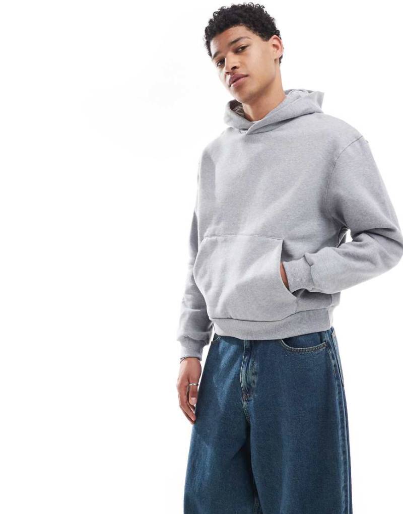 ASOS DESIGN - Hochwertiger, schwerer Oversize-Kapuzenpullover in meliertem Grau mit kastigem Schnitt, 400 g/m² von ASOS DESIGN