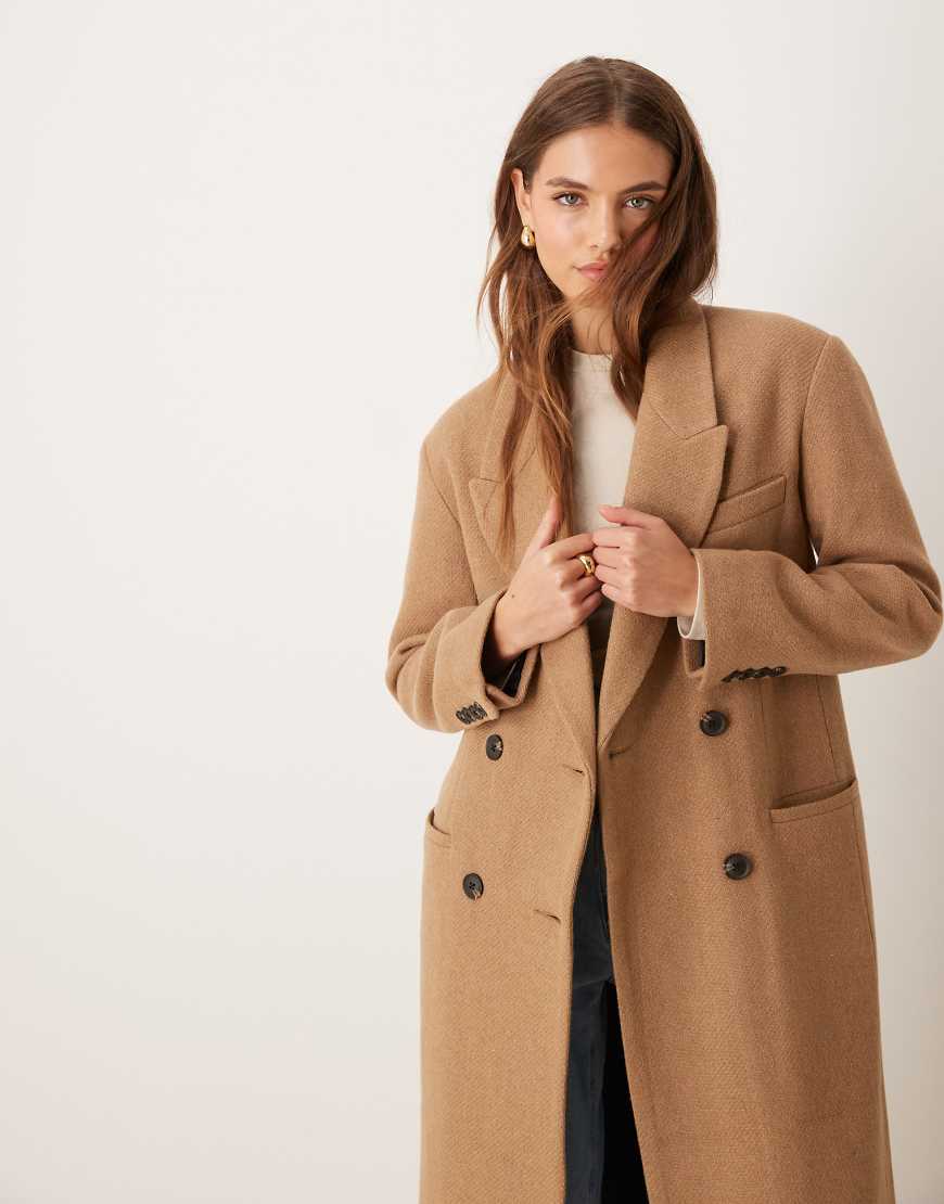 ASOS DESIGN - Hochwertiger Dad-Mantel aus Wolle in Camel-Neutral von ASOS DESIGN