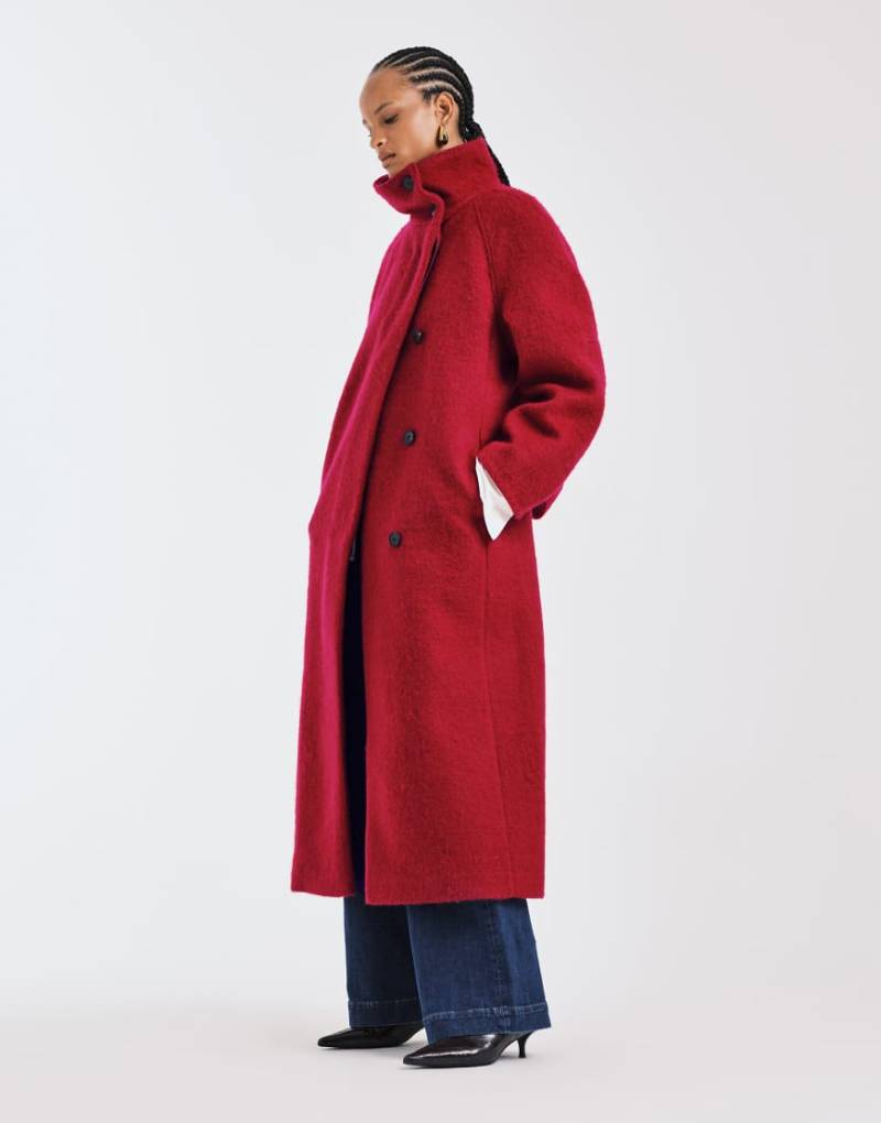 ASOS DESIGN - Hochwertiger Oversize-Mantel in Rot aus angerautem Wollmix mit Stehkragen von ASOS DESIGN