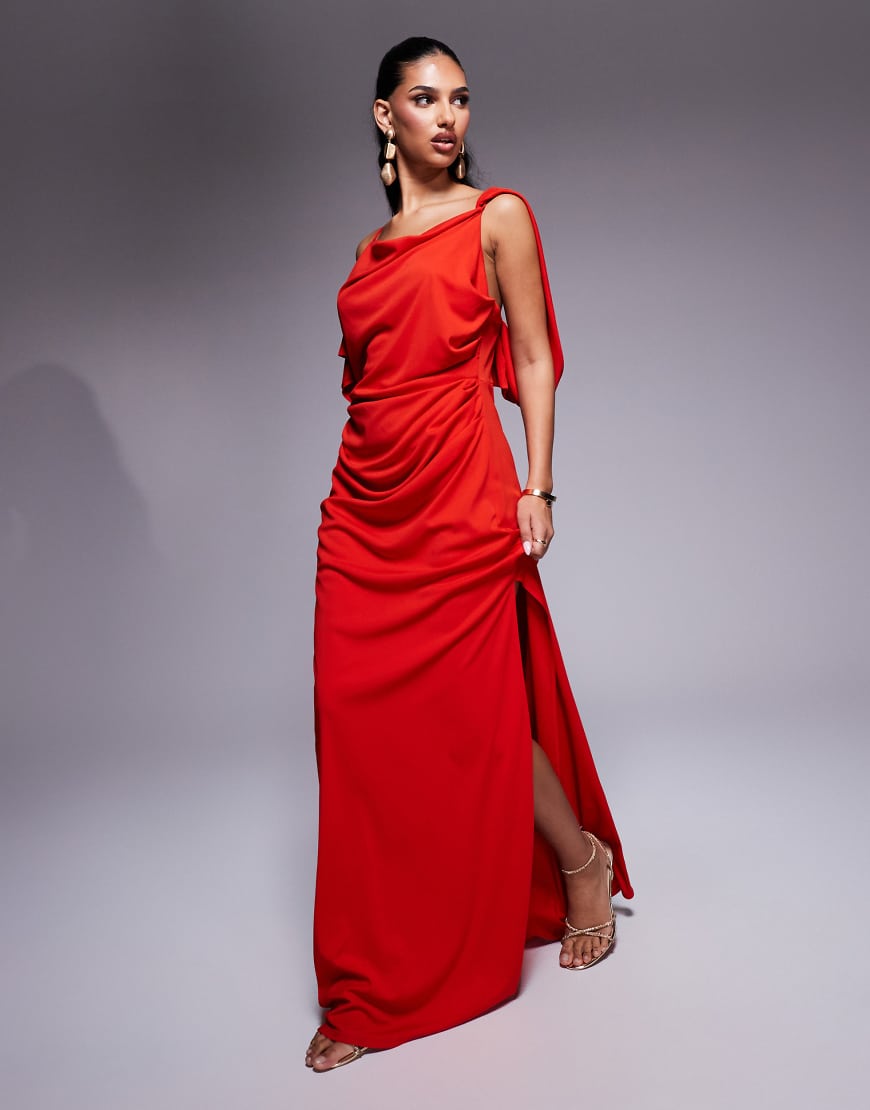 ASOS DESIGN - Hochwertiges, anschmiegsames Maxikleid in Rot mit Wasserfallausschnitt von ASOS DESIGN