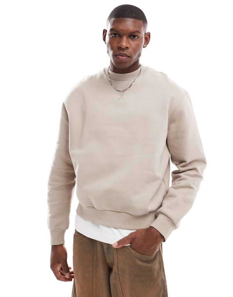 ASOS DESIGN - Hochwertiges, schweres Oversize-Sweatshirt in Beige mit kastigem Schnitt, 400 g/m²-Neutral von ASOS DESIGN