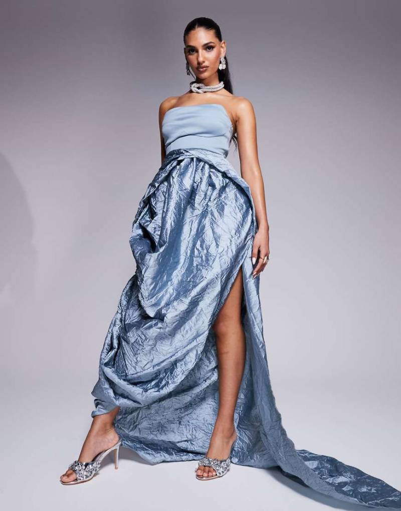 ASOS DESIGN - Hochwertiges, trägerloses Maxikleid in Blau mit strukturiertem Taftrock von ASOS DESIGN
