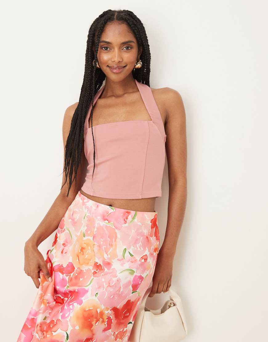 ASOS DESIGN - Hochwertiges Neckholder-Oberteil aus Ponte-Stoff in Rosa von ASOS DESIGN