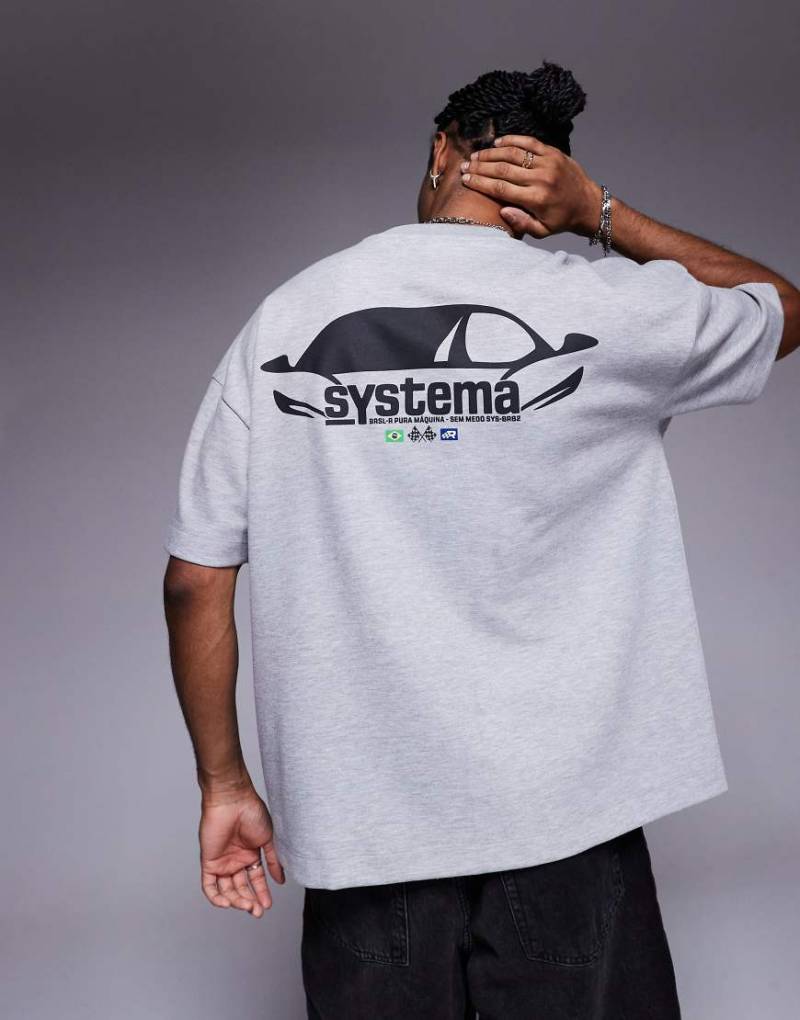 ASOS DESIGN - Superschweres Oversize-T-Shirt mit überschnittenen Schultern und Autografik in Grau meliert von ASOS DESIGN