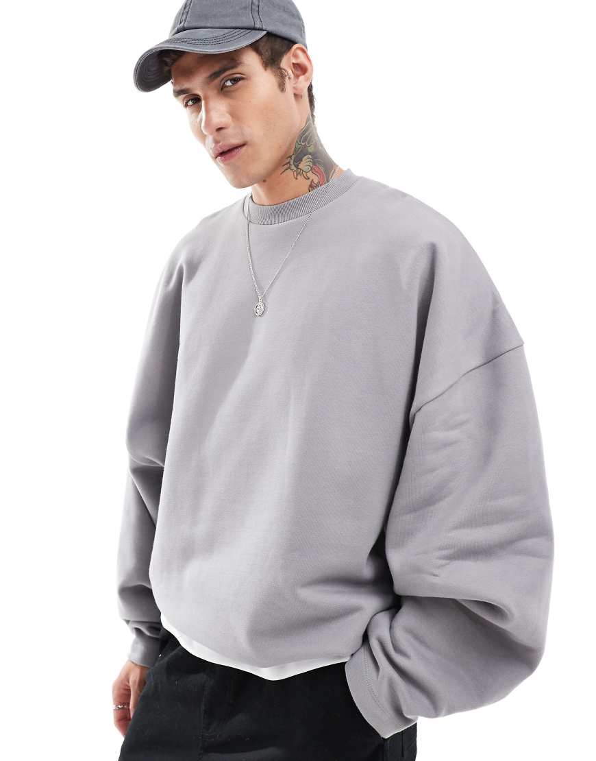 ASOS DESIGN - Hochwertiges Sweatshirt aus 400 g/m² schwerem Material in Grau mit extremer Oversize-Passform und Rundhalsausschnitt von ASOS DESIGN