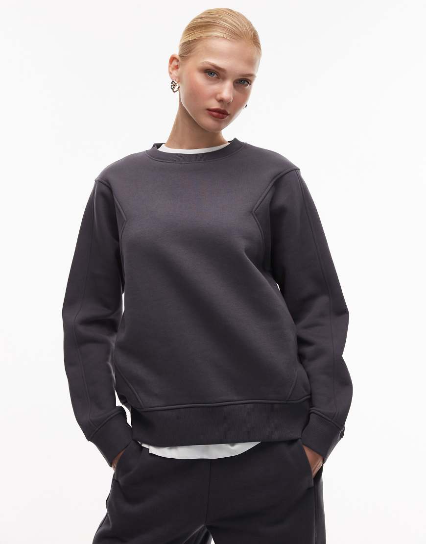 ASOS DESIGN - Hochwertiges schweres Sweatshirt in Anthrazit mit Ziernähten, 500 g/m²-Grau von ASOS DESIGN