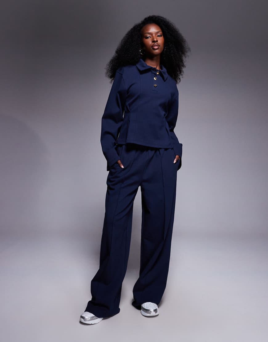 ASOS DESIGN - Hose aus Interlock-Stoff in Marineblau mit weitem Bein, Kombiteil-Grün ASOS DESIGN - Hose aus Interlock-Stoff in Marineblau mit weitem Bein, Kombiteil-Grün von ASOS DESIGN