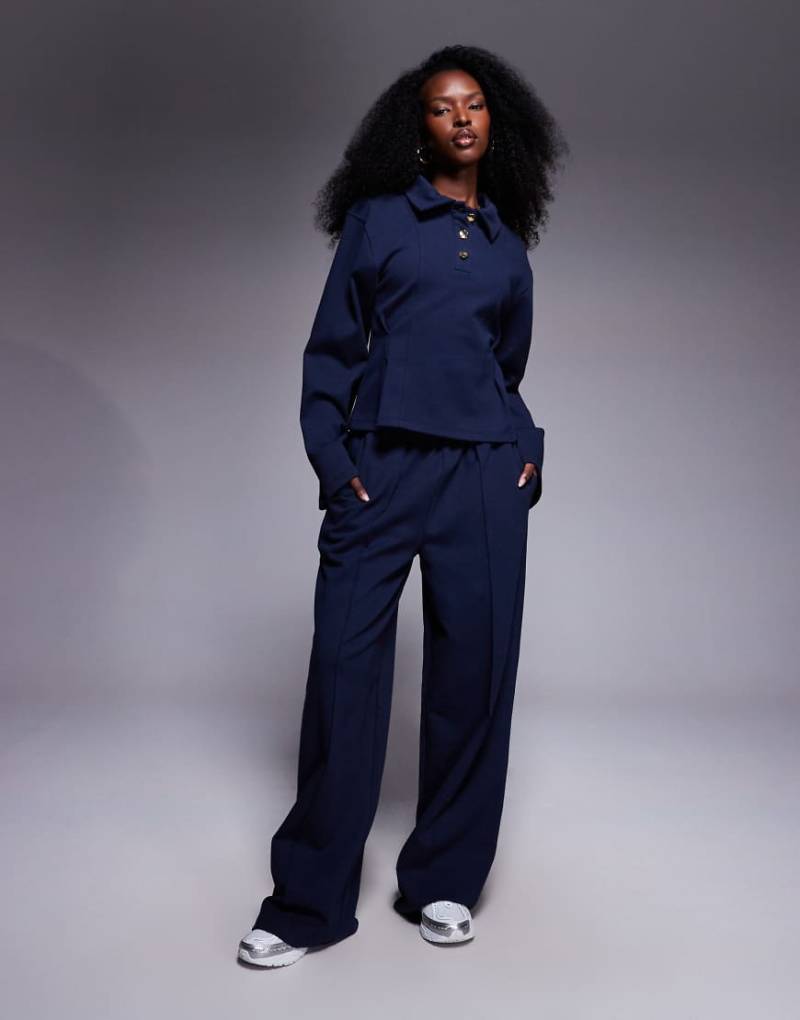 ASOS DESIGN - Hose aus Interlock-Stoff in Marineblau mit weitem Bein, Kombiteil-Grün ASOS DESIGN - Hose aus Interlock-Stoff in Marineblau mit weitem Bein, Kombiteil-Grün von ASOS DESIGN