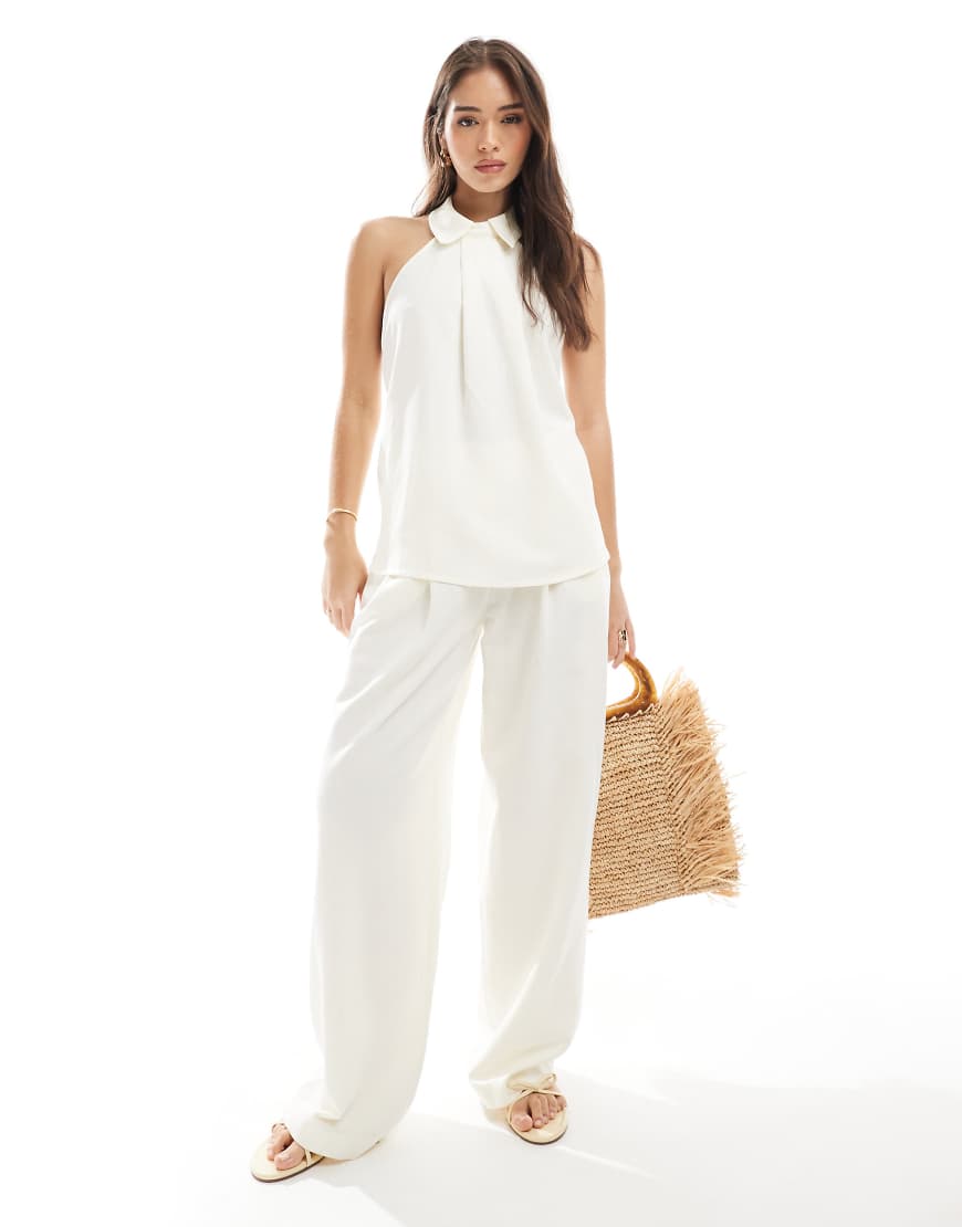 ASOS DESIGN - Hose aus Leinenmix in Ecru mit niedrigem Bund, Kombiteil-Weiß von ASOS DESIGN