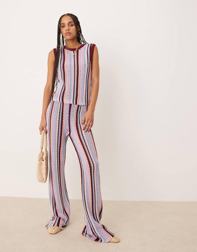 ASOS DESIGN - Hose aus mehrfarbigem Häkelstrick mit vertikalen Streifen-Bunt von ASOS DESIGN