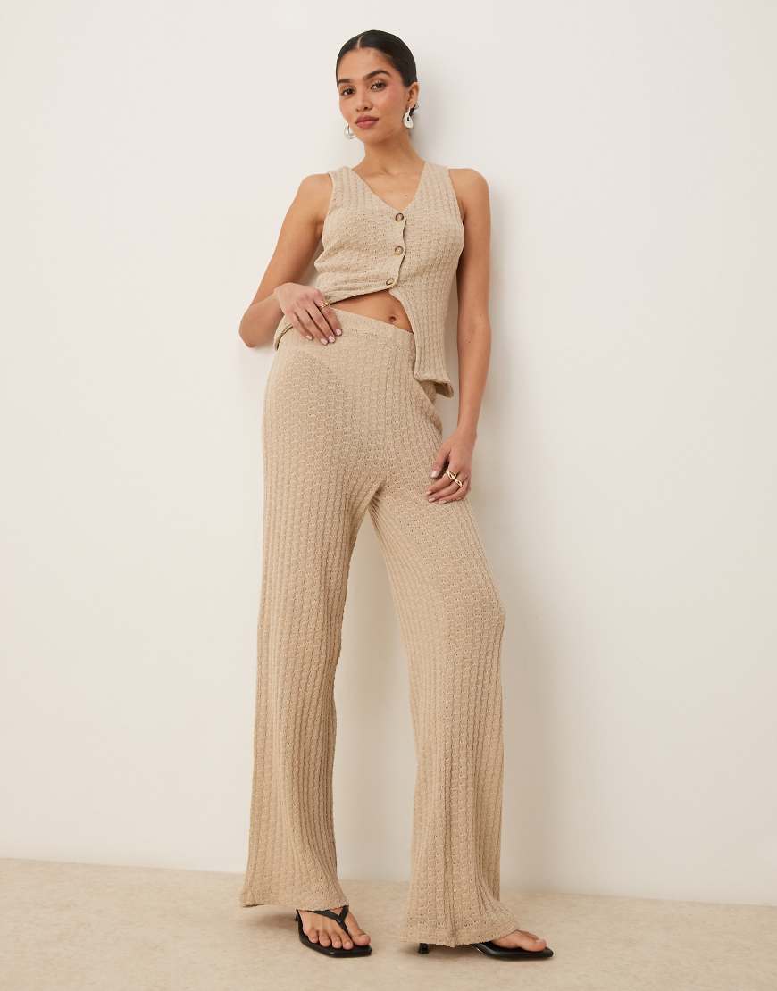 ASOS DESIGN - Hose aus transparentem Strick in Steinbeige mit weitem Bein, Kombiteil-Neutral von ASOS DESIGN