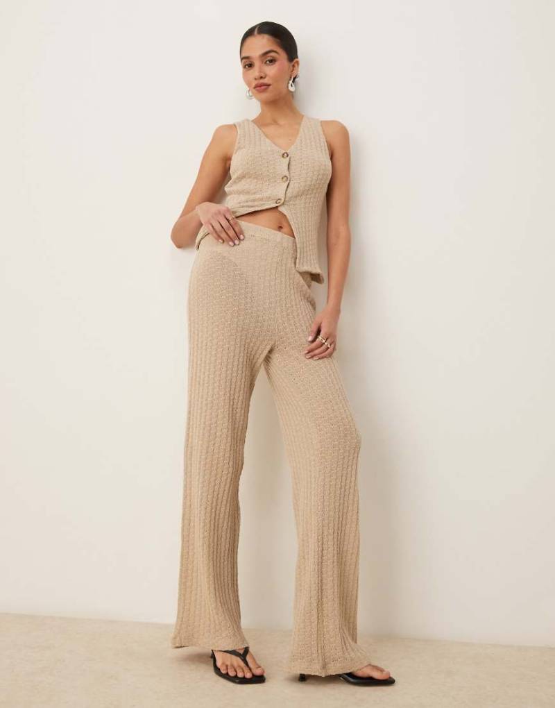 ASOS DESIGN - Hose aus transparentem Strick in Steinbeige mit weitem Bein, Kombiteil-Neutral von ASOS DESIGN