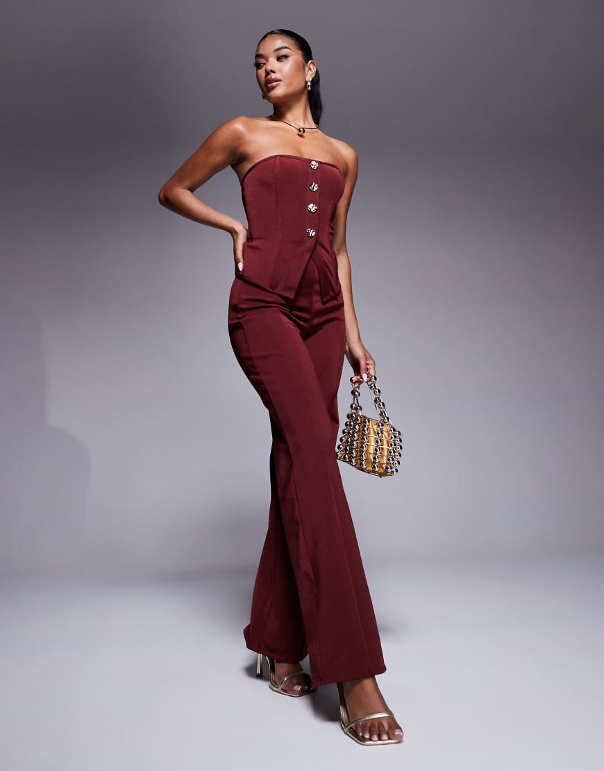 ASOS DESIGN - Hose in Burgunderrot mit geradem Schnitt und Bandagen-Design, Kombiteil von ASOS DESIGN